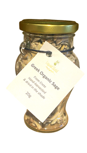 Jar of Greek Organic Sage from Crete with a label on a white background