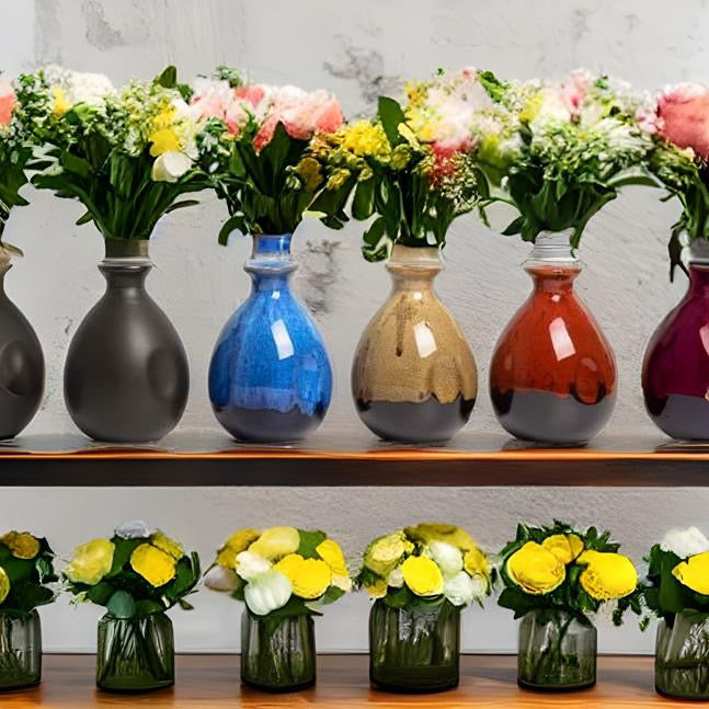 Ceramic Decanter bottle with stopper for Olive Oil, Vinegar, Wine or Water - 500ml in 4 colours can also be used as small vases as shown