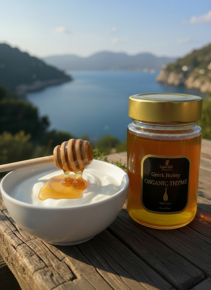 Organic thyme honey from Liquid Gold served here with Greek yogurt