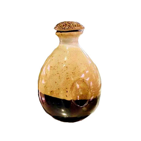 Hand made ceramic olive oil bottle with air tight stopper - 500ml in  glazed beige brown, ergonomic grip