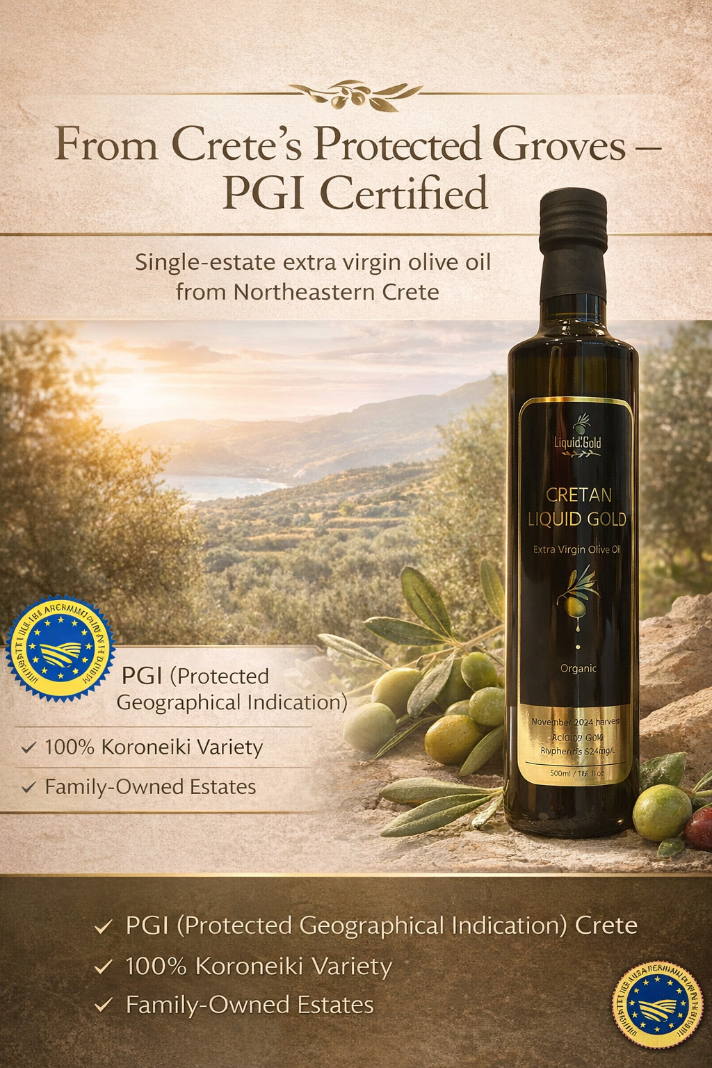 Cretan Liquid Gold  - Chef’s Choice of  Luxury Extra Virgin Olive Oil