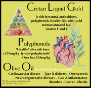 Cretan Liquid Gold organic EVOO health related information as part of a varied balanced diet