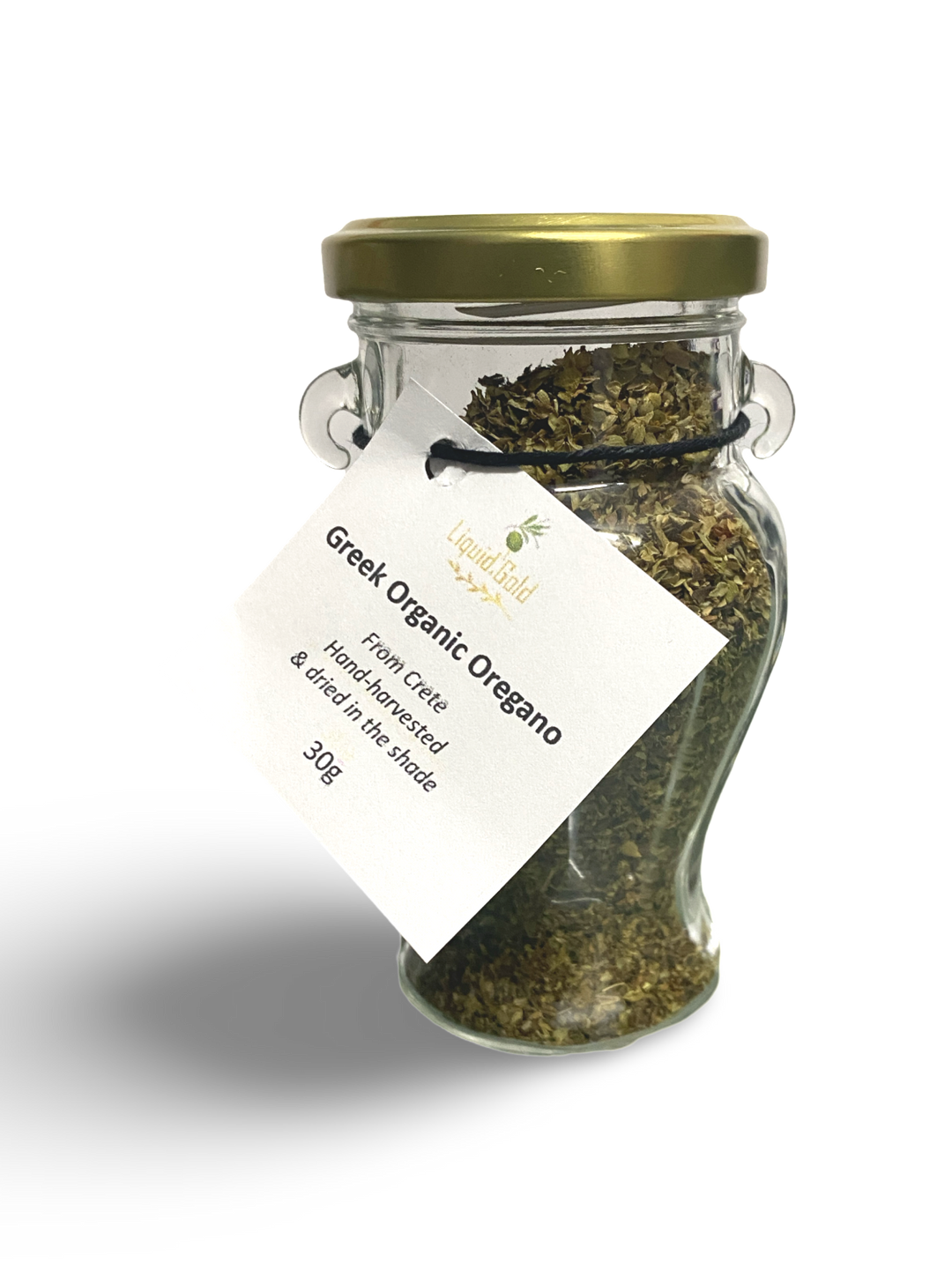 Cretan organic oregano in glass amphora jar