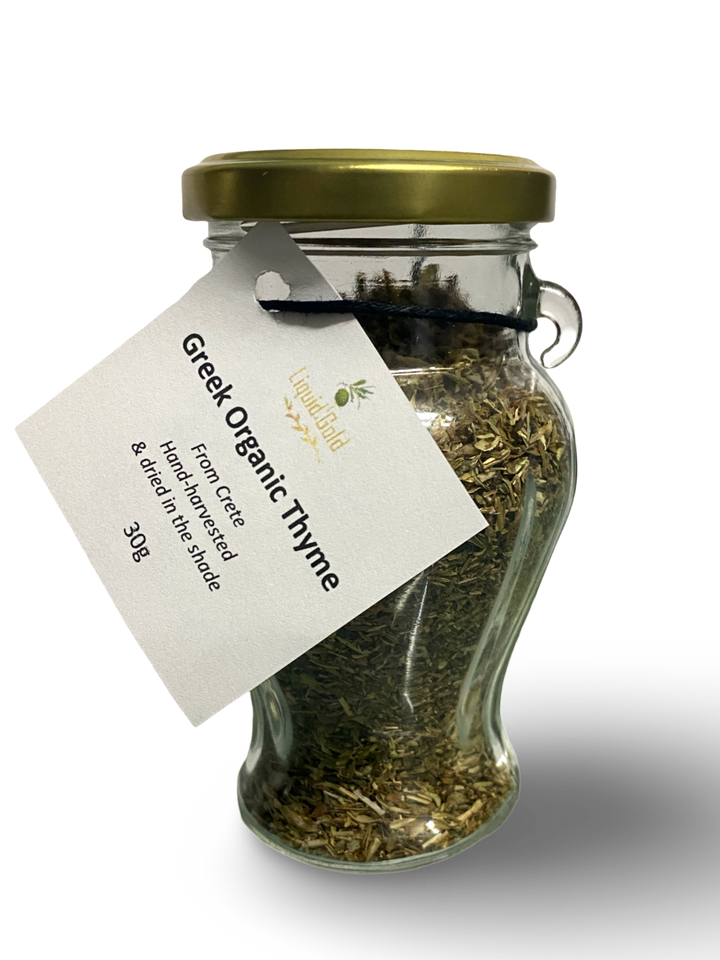 Cretan organic thyme in glass amphora jar, 30g