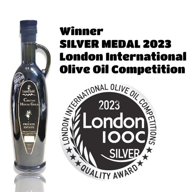 cretan House Gold Greek Extra virgin olive oil- silver medal 2023 London international olive oil competition 