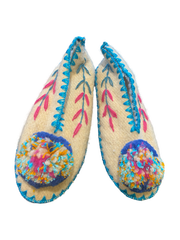 Traditional Greek all wool and leather slippers with pom-pom - various sizes