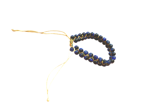 Blue Tiger Eye bracelet, double stranded, adjustable, hand knotted, golden thread