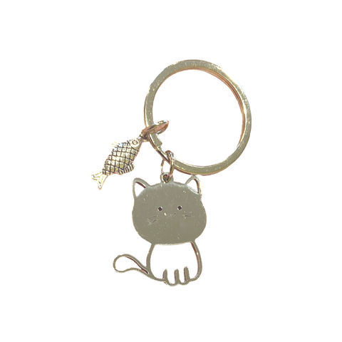 Cat and Fish keyring stainless steel