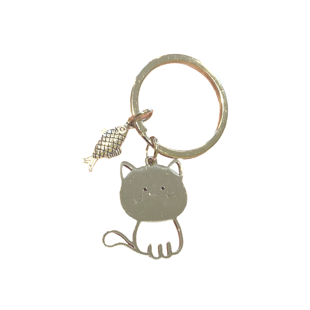 Cat and Fish keyring stainless steel