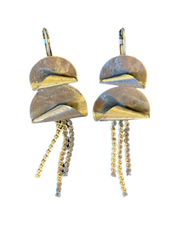 Silver earrings double disc and chains, hand made in Greece