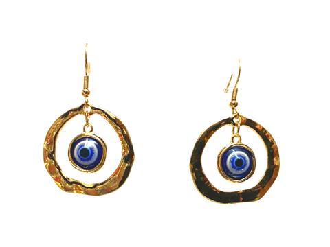 Evil Eye Earrings in non allergenic brass plated stainless steel