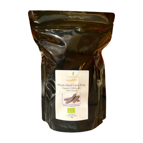Whole dried organic carob pods from Crete, 500g bag, Liquid Gold Products