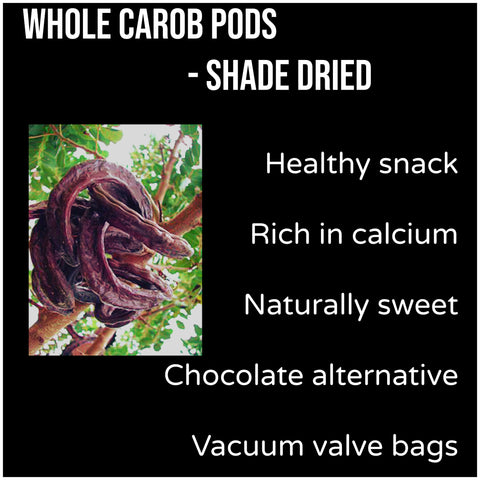 Greek whole organic carob pods from Crete, healthy snack rich in calcium