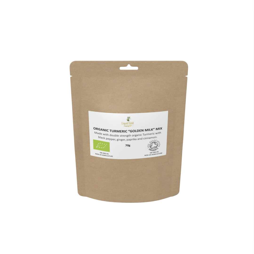 Turmeric golden milk latte mix with organic turmeric, black pepper, paprika, ginger, cinnamon and whey protein; no added sugar