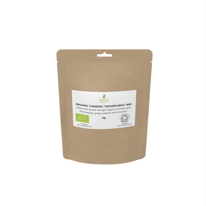 Turmeric golden milk latte mix with organic turmeric, black pepper, paprika, ginger, cinnamon and whey protein; no added sugar