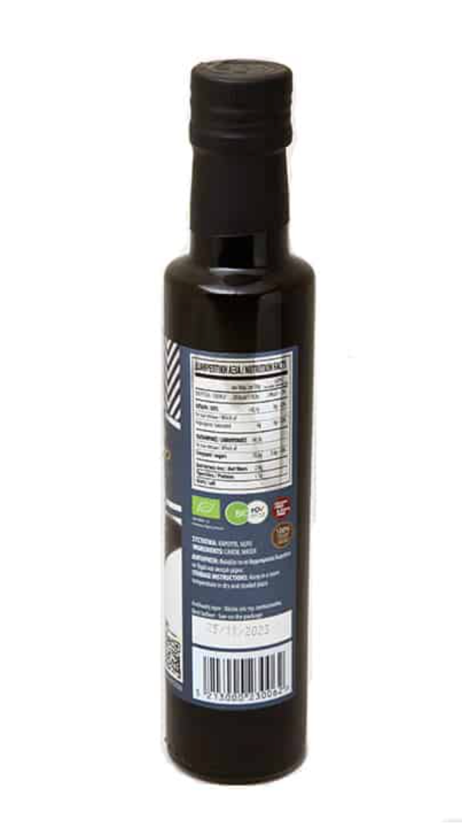 Organic Cretan carob syrup by CretaCarob, pure carob, no added sugar, very concentrated, 250ml bottle