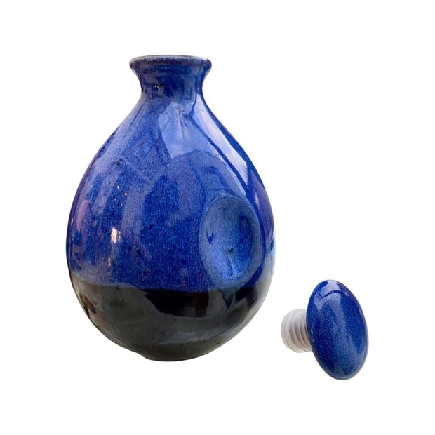 Hand made ceramic olive oil bottle with air tight stopper - 500ml in  glazed blue, stopper, , ergonomic grip