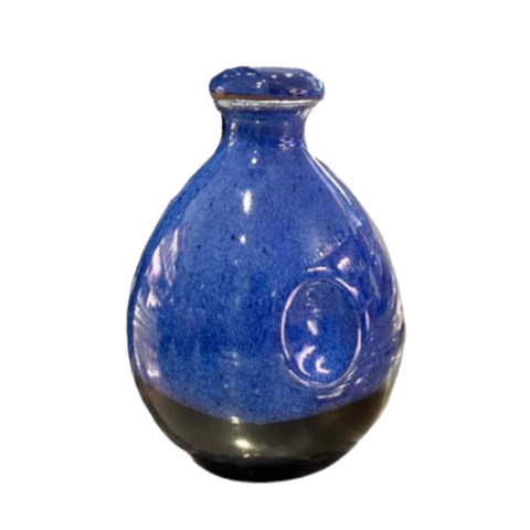 Hand made ceramic olive oil bottle with air tight stopper - 500ml in  glazed blue, ergonomic grip