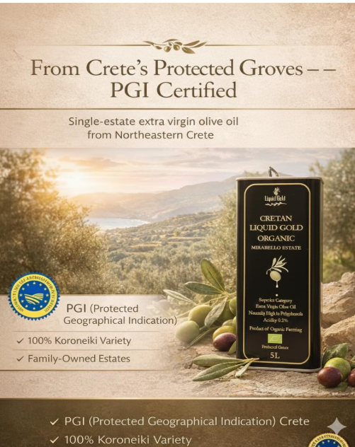 Cretan Liquid Gold Organic EVOO, chef's choice, Nov. 2025 Harvest, 5L, PGI Crete