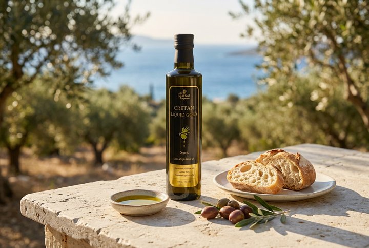 Cretan Liquid Gold Organic olive oil serving 
