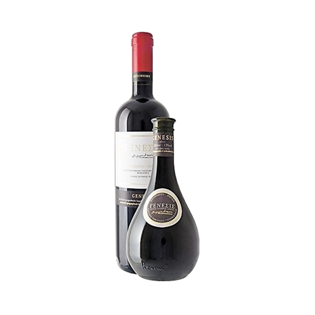 Genesis Greek Dry Red Wine, Merlot and Xinomavro grapes, 500ml amphora bottle (2019 vintge) and 750ml (2020 vintage)