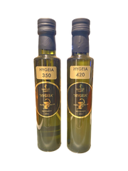 Hygeia 350 and 420 by Liquid Gold are two high polyphenol unfiltered olive oils from koroneiki olive, Autumn 2023 harvest