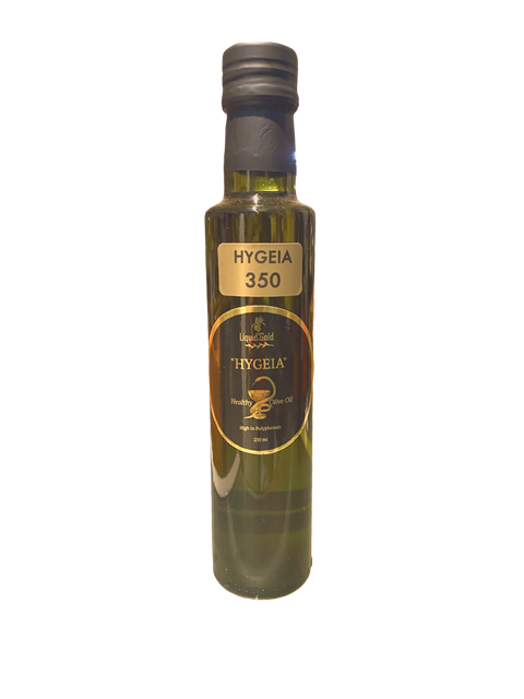 Hygeia 350 by Liquid Gold is a high polyphenol unfiltered olive oil from koroneiki olive, Autumn 2023 harvest