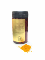 organic turmeric with black pepper, ginger and amla,  450mg capsules, 60 capsules per container, back label