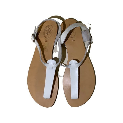 Greek Leather Sandals, Athena T-bar design, white size 39