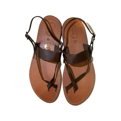 Greek Leather Sandals, Persephone cross toe and strap design, brown size 40
