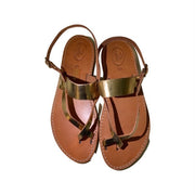 Greek Leather Sandals, Persephone cross toe and strap design, gold size 40