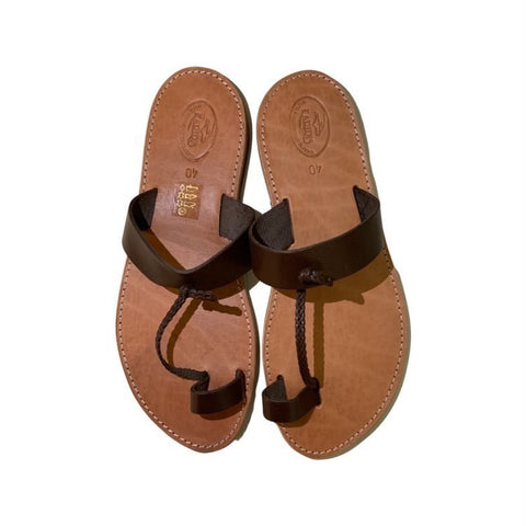 Greek Leather Sandals, "Aphrodite"  - toe sling and diagonal strap design, brown