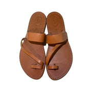 Greek Leather Sandals, "Aphrodite"  - toe sling and diagonal strap design, tan