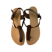 Greek Leather Sandals, Athena T-bar design, brown, size 39