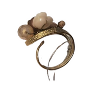 Beads and roses ring in beige, brown, gold and pink; adjustable; hand made in Greece