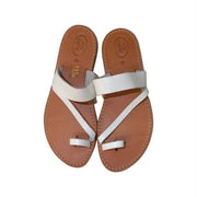 Greek Leather Sandals, "Aphrodite"  - toe sling and diagonal strap design, white