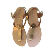 Geek Leather Sandals, Athena T-bar design, gold size 38