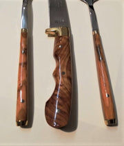 Hand made premium stainless steel fork, knife and spoon  with handles made of olive wood