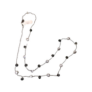 Cut stone and fresh water pearl necklaces, on silver crocheted thread, long, black and white