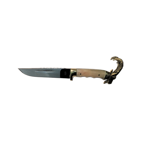 Cretan Hunting Knives with horn handle and brass pommel shaped as KriKri (wild mountain goat)