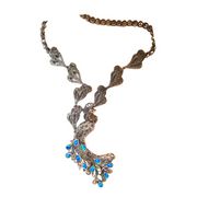 Solid silver peacock necklace with inlaid abalone and crystals