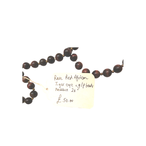 Rare red tiger eye bead necklace, extra long