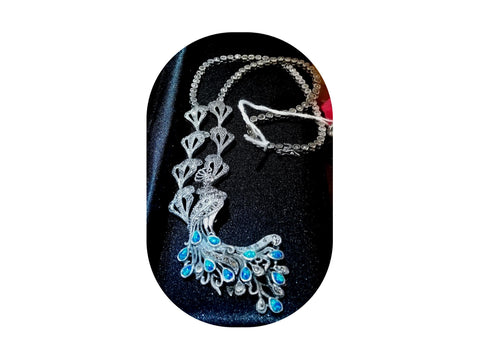 Solid silver peacock necklace with inlaid abalone and crystals