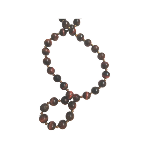 Rare red tiger eye bead necklace, extra long