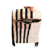 Greek traditional loom made fold out clutch bag with long black tassles, natural dyed wool, beige, white and black. Lined with beautiful cotton fabric. Hand made in the ancient minoan town of Lappa, Cret
