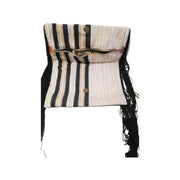 Greek traditional loom made fold out clutch bag with long black tassles, natural dyed wool, beige, white and black. Lined with beautiful cotton fabric. Hand made in the ancient minoan town of Lappa, Cret