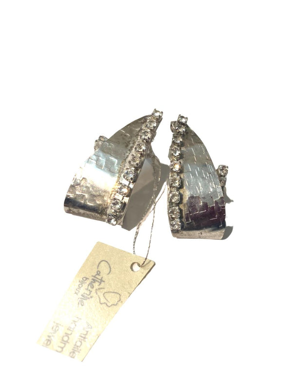 Hammered silver plate earrings with silver sparkling stones, hand made in Greece