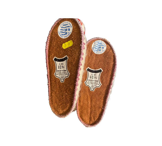 Traditional Greek all wool and leather slippers with pom-pom - various sizes