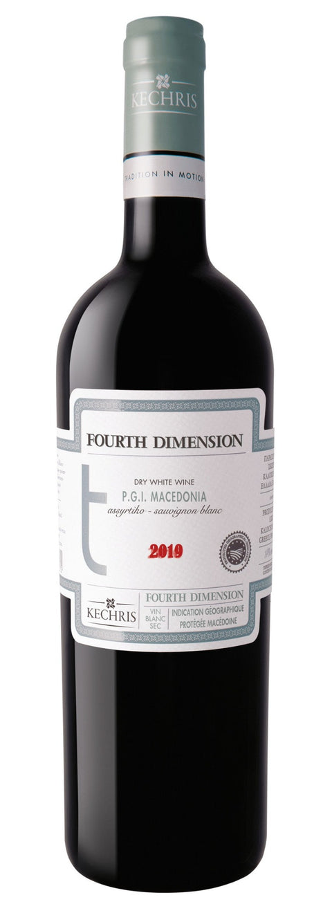 Fourth Dimension, 2019, award winning Greek dry white wine, assyrtiko and sauvignon blanc PGI Macedonia