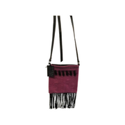 Greek loom made shoulder bag, natural dyed wool, purple and black, leather strap, hand made in Greece